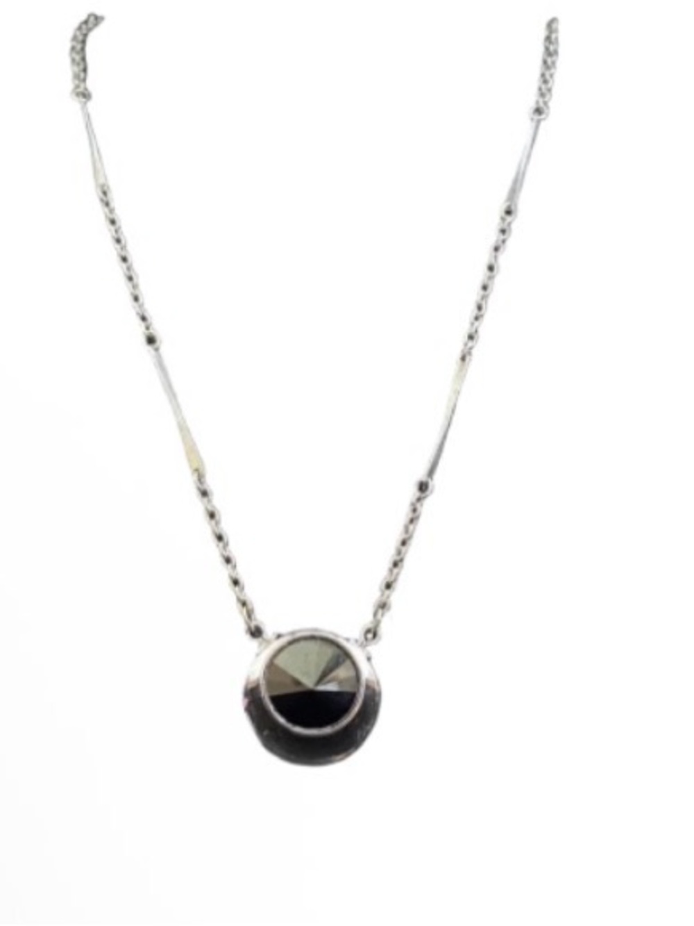 Sarah Coventry Silver Necklace with Black Hematite Faceted Pendant
